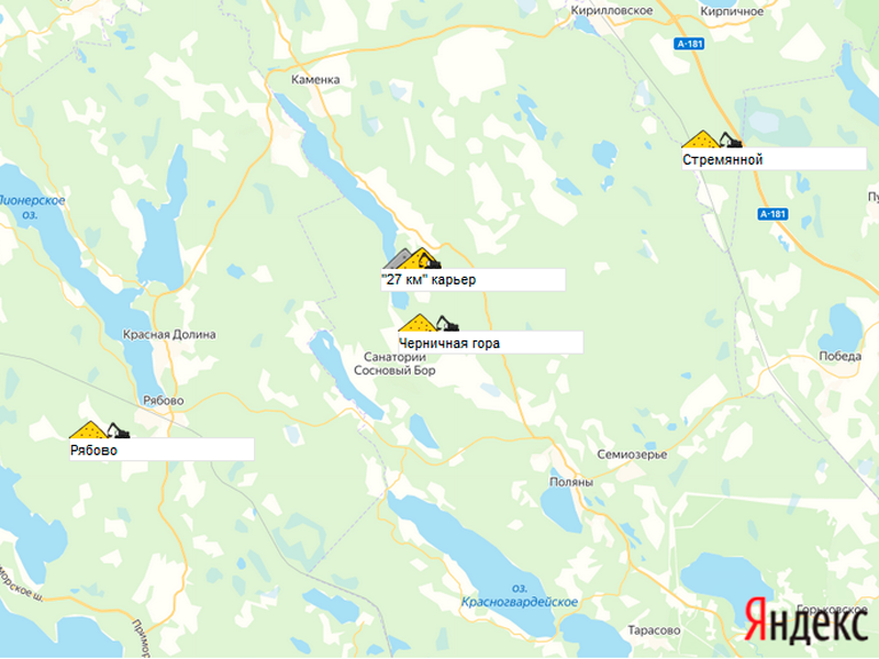 карьер Черничная гора на карте