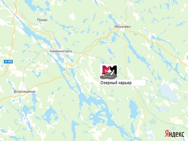 карьер Озерный на карте