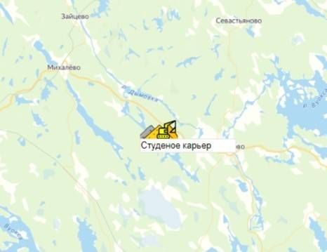 карьер Студеное на карте