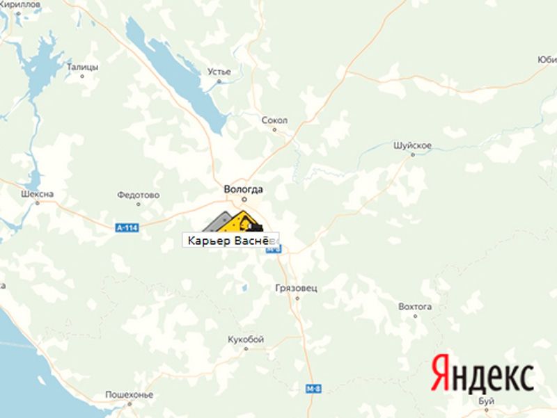 Васнёво карьер на карте