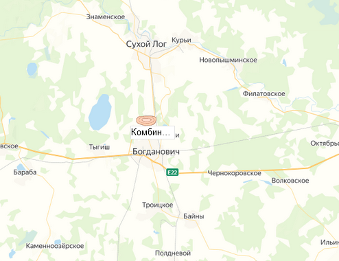 комбинат нерудных строительных материалов Богданович на карте
