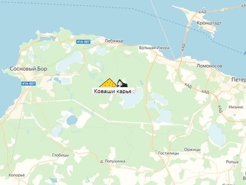 карьер Коваши на карте