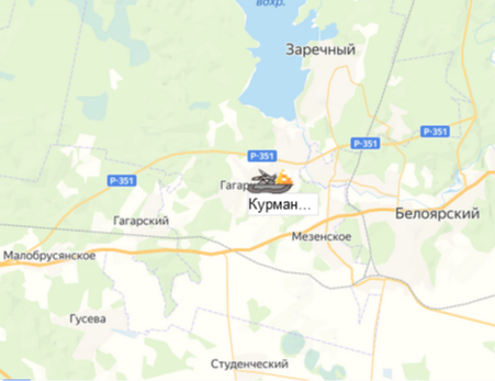 Курманский каменно-щебеночный карьер на карте