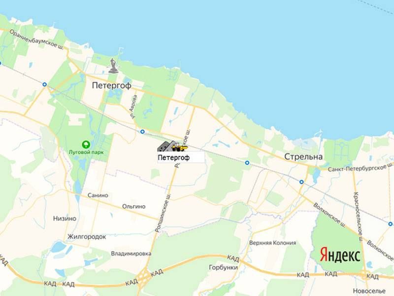 Площадка щебня в Петергофе на карте