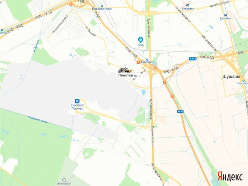Пилотов Пулково площадка щебня на карте