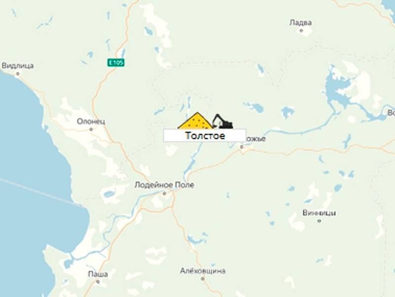 карьер Толстое на карте